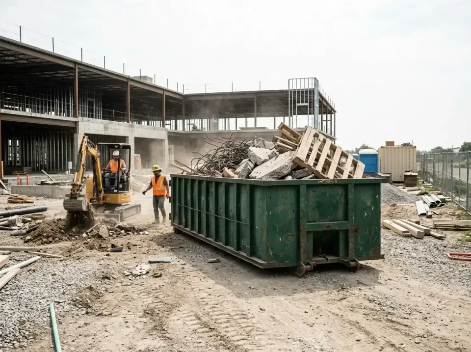 commercial-construction-site-w-003 — detailed close-up, roll-off dumpster rentals in Akron